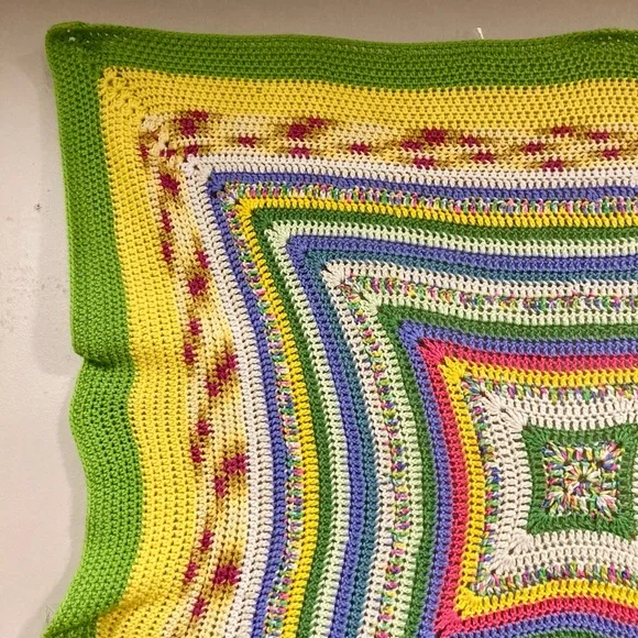 Small Handmade Crochet Blanket 45” x 47” Multicolor - Picture 3 of 16